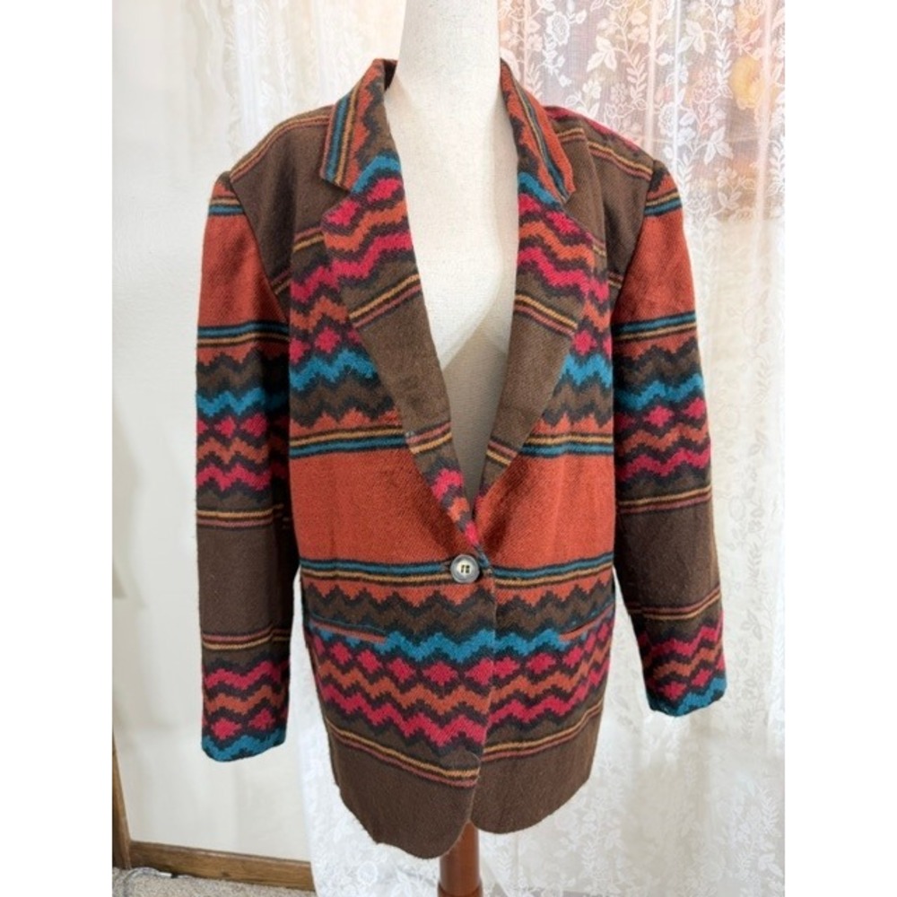 Vintage Index by Melrose Southwestern Blazer Geometric Chevron Jacket Brown M